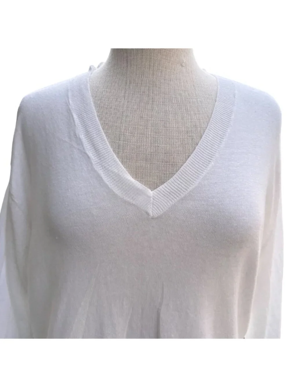 Michael Kors Womens V-Neck Knit Sweater White Medium Cotton Blend Pre-Owned